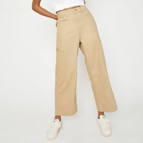 Levi's High Waist Wide Leg Crop Jean Utility Tan Beige Stretch Size 32 - Picture 1 of 8